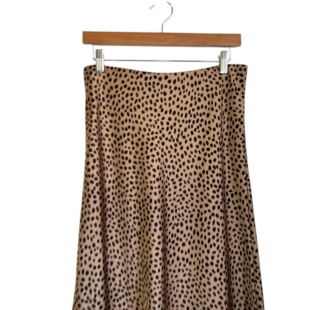 J Crew Womens Satin Animal Print A-Line Midi Skirt Sz Med Brown Black Pullon